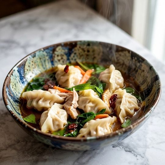 dumpling soups with chicken slices