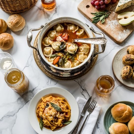 tortellini soup ưith side dish