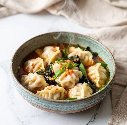 Soothing Asian Dumpling & Spinach Soup