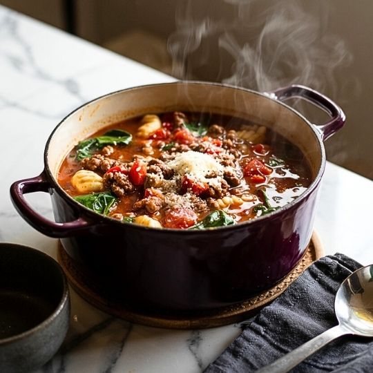 Ground Beef Vegetable Soup with Gnocchi