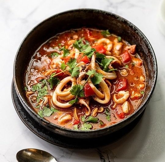 Spicy Seafood Soup with Squid and Fresh Herbs