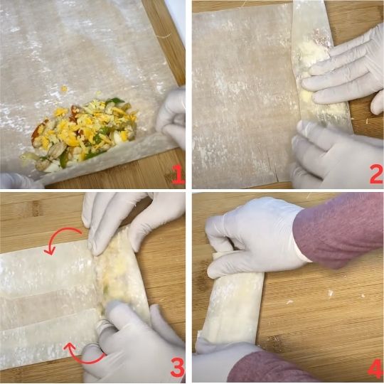 steps on how to roll Cheese Phyllo Pastries