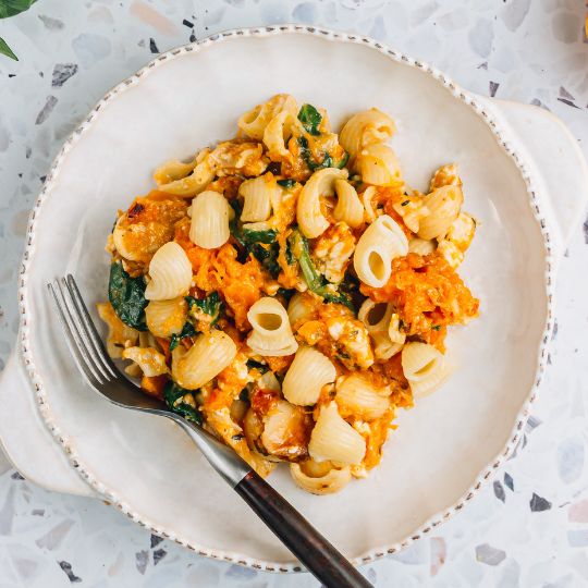 Baked Feta Pasta with Pumpkin and Spinach – Simple & Delicious