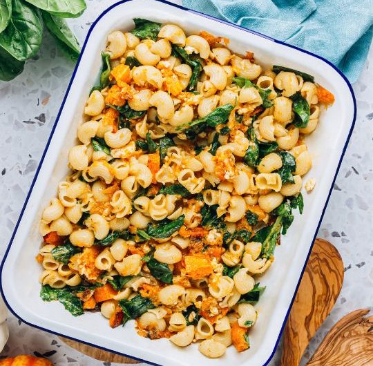 Baked Pumpkin and Feta Pasta with Spinach