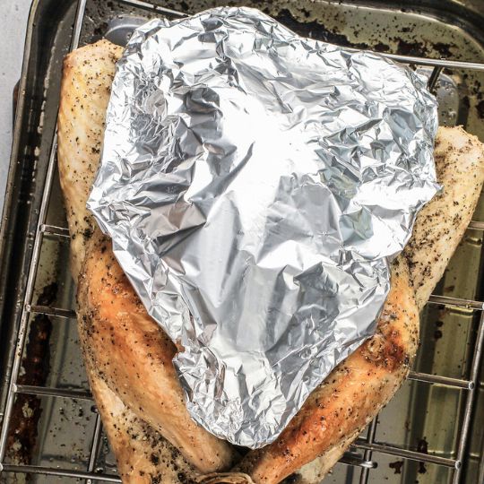 Loosely tent a piece of aluminum foil over the entire turkey breast